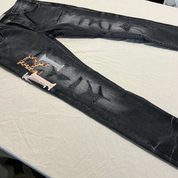 Black distressed Amiri animal skin jeans - Picture 3 of 9